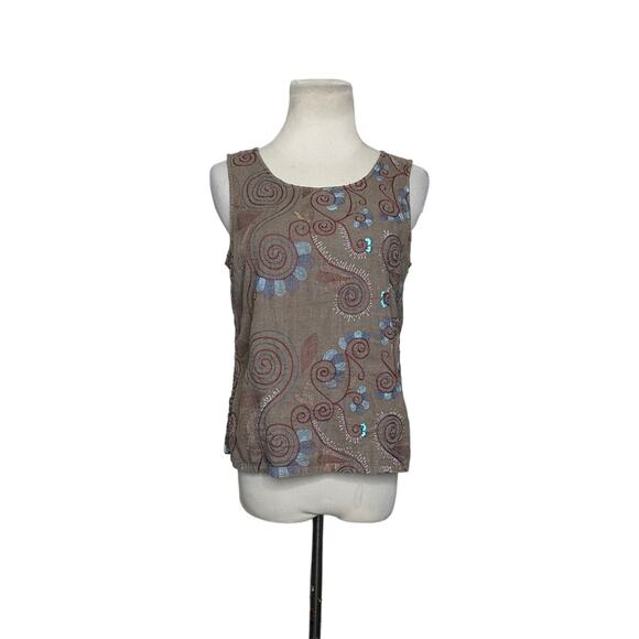 Russ Berens vintage brown embroidered tank top size Small - Picture 8 of 9